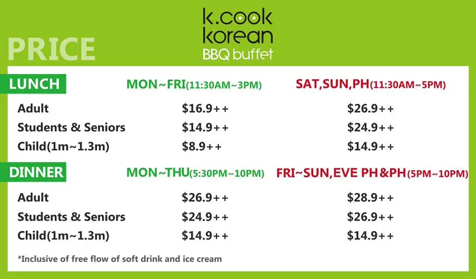 K.COOK BUFFET PRICES