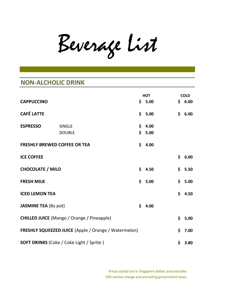 CRYSTAL CAFE BEVERAGES MENU