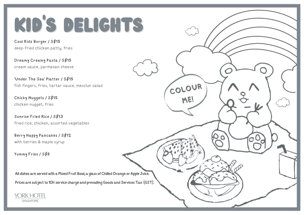 Kids Menu At White Rose Cafe